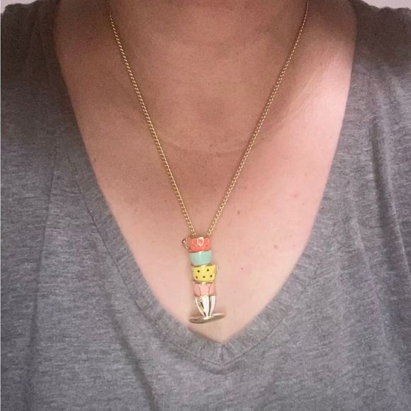 Boho Teacup Teapot Multicolor Necklace 20” - Picture 2 of 4